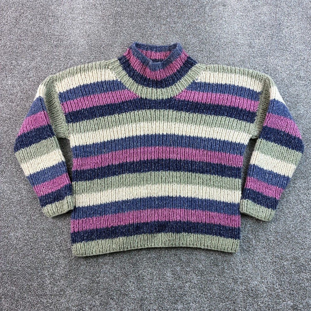 Vintage Purple‎ Mountain Sweater Women's Medium Striped Wool Cotton Handknit
